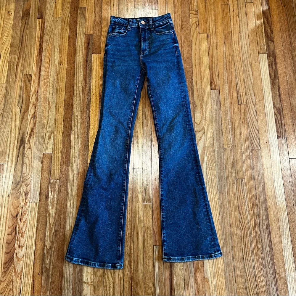 New Zara Flare High Rise Jeans Sz 0 Long Stretch Tall NWT